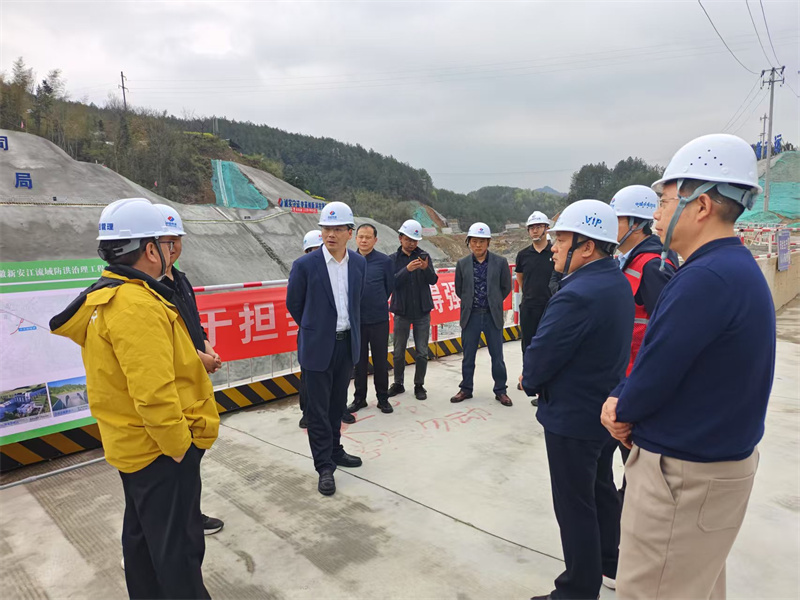 3月27日，縣長王奇勇帶隊調(diào)研防洪工程項目建設(shè)情況，黃山徽投集團黨委書記、董事長洪筱明，副總經(jīng)理張高峰陪同調(diào)研。.jpg